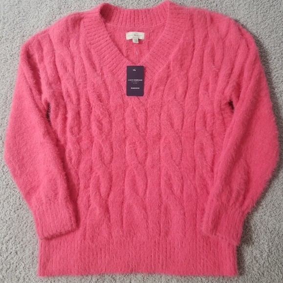 Lucky Brand Pink V-Neck Fuzzy Sweater - Picture 1 of 4